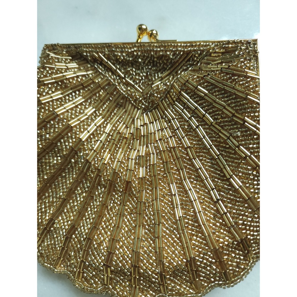 VTG Exquisite Valerie Stevens Beaded Evening Bag Gold Glam Party Shell Clutch - Picture 4 of 13